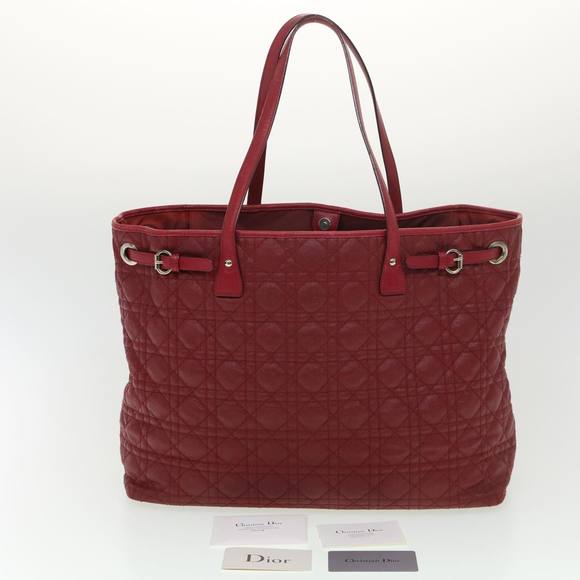 Christian Dior Lady Dior Canage Tote Bag Coated Canvas Red Auth bs4684 - Picture 12 of 16